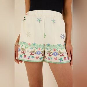 Strut & Bolt Floral Embroidered Cream Shorts Size Large Lined